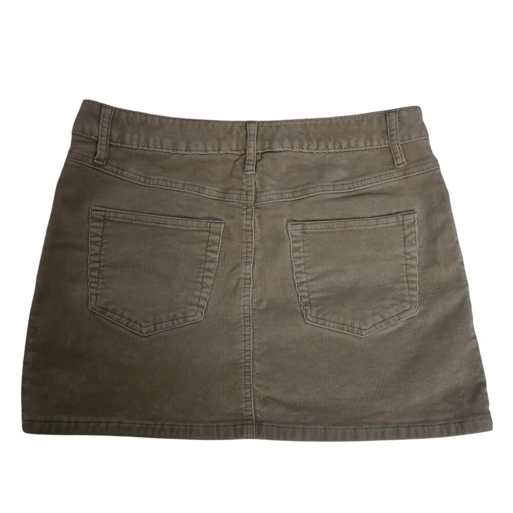 OASIS Tan Corduroy Cord Ribbed 5-Pocket Button Zip Fly A-Line Mini Skirt Size 10 - Picture 3 of 10